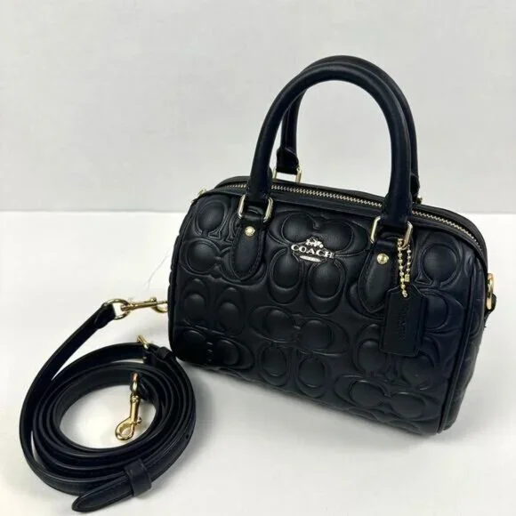 Coach Mini Rowan Crossbody Bag In Signature Leather IN Black